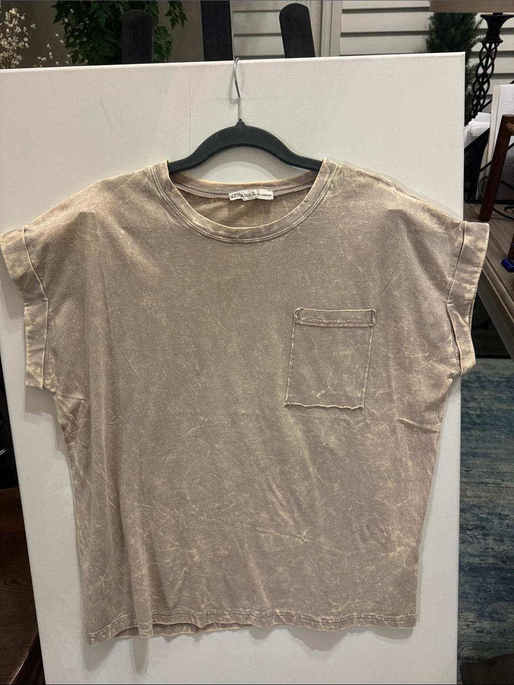 Zenana Relaxed Pocket Tee - Taupe Mineral Wash Women’s Shirt